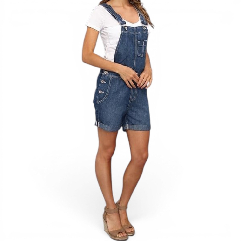 Big Star Heather Shortall Overall‎ Womens Medium Blue Cotton Linen Blend NEW